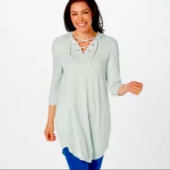 Kookaburra by UGG Pale Mint Green Oversize Hoodie Lace Up Front Tunic Top Sz 1X - Picture 12 of 12